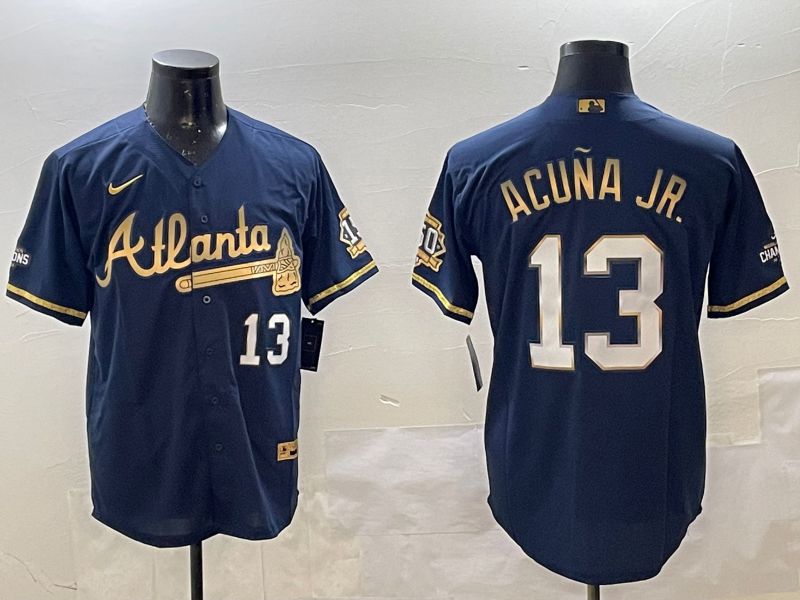 Men Atlanta Braves 13 Acuna jr Black Gold Game 2025 Nike MLB Jersey style 3